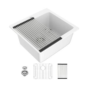21 Inch White Drop In Wet Bar Sink 21"x20" Granite SinkSmall Quartz Single Bowl Over Counter Classic Topmount Bar Prep Sink for RV,Small Kitchen