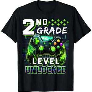 Back to School 2nd Grade Boys Gamer First Day School Level T-Shirt (Small, Black)