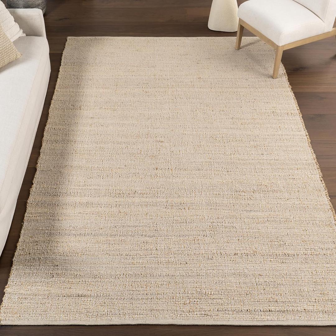 nuLOOM 10x14 Elfriede Jute & Cotton Hand Woven Area Rug, Natural, Solid Rustic Farmhouse Style, Weaved Design, Natural Fiber, For Bedroom, Living Room, Dining Room, Hallway, Office, Entryway (9'6" x 13'6" (Rectangular))