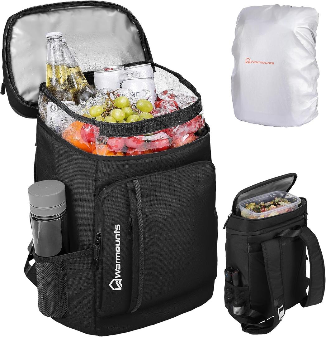 WARMOUNTS Insulated Waterproof Cooler Backpack 36 Cans, Soft Sided Ice Chest Cooler w/Leak Proof Liner, 5-Layer Insulation Portable Lunch Backpack for Camping, Beach, Fishing, Picnic, Travel (Black)