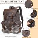 Genuine Leather Backpack for Men, Waxed Canvas Backpack Shoulder Rucksack with Toiletry Vintage Backpack for Travel,Camping, Hiking(Grey)