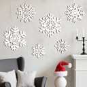 Whaline 6Pcs Christmas Snowflake Wooden Wall Decor White Snowflake Shaped Wood Wall Art Sign with Hook for Home Farmhouse Xmas Winter Hanging Ornament