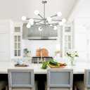 33" Modern Chandelier Ceiling Light Fixture, 12-Light Sputnik Chandeliers Brushed Nickel Mid Century Chandelier Over Table, Height Adjustable Chandeliers for Dining Room Living (Bulbs Not Included)