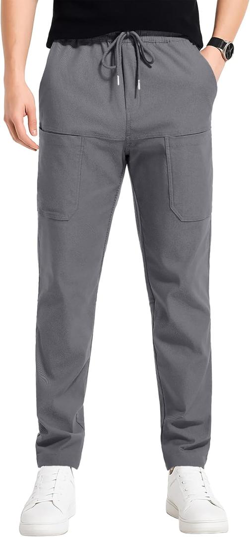 ONLYSTORY Mens Cargo Pants Comfy Work Casual Pant Relaxed Fit Stretchy Drawstring Pants with Pockets (L)