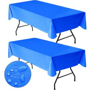 Nasitos 2 Pack Vinyl Tablecloth Rectangle 60x84 Inch-Blue Plastic Tablecloth with Flannel Backed 4Ft Table Cloth, 100% Waterproof Plastic Tablecloths for Outdoor, Baby Shower, Grad Party