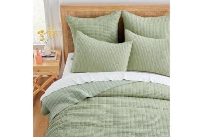 King Quilt-Sage Green Cotton Waffle Weave 3 Piece Set