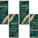 ONIZHITY 4 Pcs Green Gold Bathroom Decor Green Gold Wall Decor with Dreams Faith Love Believe Wooden Rustic Marble Style Versatile Bathroom Accessories for Bedroom Living Room(10X4)