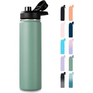 Fijinhom 24 oz Insulated Water Bottle with Handle, 304 Stainless Steel Water Bottles with Wide Mouth, Double Wall Vacuum Sports Water Bottle, BPA Free, Keep Cold and Hot, Forest Green