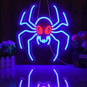 Spider Neon Sign - Blue Spider Red Eyes, Dimmable USB Wall Light - Perfect for Man Cave Decor, Horror Movie Room, Spider-Themed Party (14x13 inch)