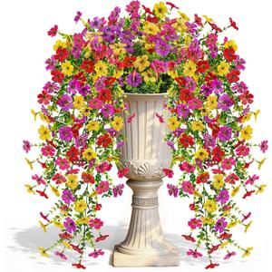 Der Rose UV Resistant Artificial Hanging Flowers for Outdoors, 2Pcs Silk Fake Dasiy Faux Hanging Flowers for Outdoor Planter Porch Balcony Yard Decor