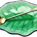 Ceramic Spoon Rest Cooking Spoon Holder for Kitchen Counter/Stove Top/Dining Table with Cute Spoon, Leaf Shaped, Modern Farmhouse Decorative, 7.5x5.1 inch Viridis