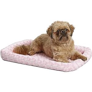 MidWest Homes for Pets Bolster Dog Bed 24L-Inch Pink Dog Bed or Cat Bed w/ Comfortable Bolster | Ideal for "Small" Dog Breeds & Fits a 24-Inch Dog Crate | Easy Maintenance Machine Wash & Dry (Pink)