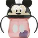 The First Years Disney Mickey Mouse Weighted Straw Cup - Spill Proof Toddler Cups with Flip Top Cover and Silicone Straw - Dishwasher Safe - 7 Oz - 6 Months and Up