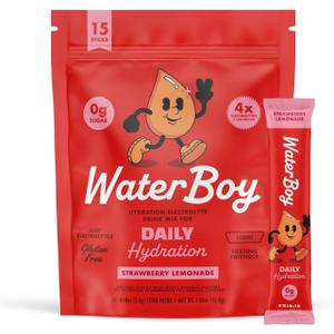 Waterboy Daily Hydration | 1,570mg Electrolyte Powder Packets | No Sugar, All Natural, Gluten Free, Zero Calories | 15 Drink Stick Mixes (Strawberry Lemonade)