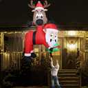 Lulu Home 7.2FT H Christmas Inflatable Decoration, Light Up Air-Blown Reindeer Holding Santa in The Mouth, Xmas Blowups with Storage Bag for Roof Balcony Tree Window Sill Holiday Display