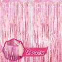 Laser Pink Tinsel Foil Fringe Curtains 2 Pack, Valentines Day Pink Decorations, Metallic Tinsel Party Streamers Backdrop for Birthday Bachelorette Graduation Wedding Party