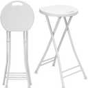 Suzile 2 Pcs 24 Inch Tall Folding Chair Portable Plastic Stool Chair Heavy Duty Foldable Bar Stools with Handle for Adults Kitchen Counter Room Home Camping Indoor Outdoor, 300lbs Capacity (White)