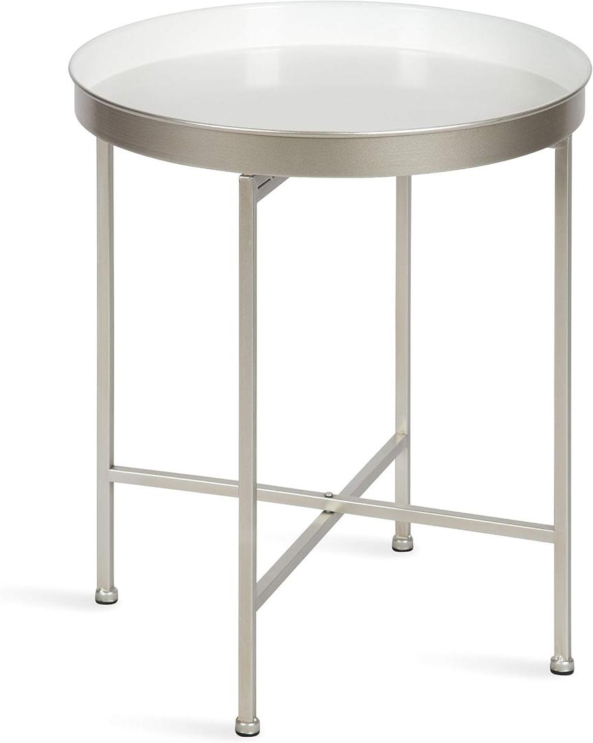 Kate and Laurel Celia Glam Round Side Table, 18.25 x 18.25 x 22, White and Silver, Modern Minimalist Accent Table for Storage and Display