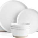 Famiware Saturn Speckled Dinnerware Sets for 8 (24 Pieces), Stoneware Plates and Bowls Dish Set - Chip and Scratch Resistant, Microwave and Dishwasher Safe, White