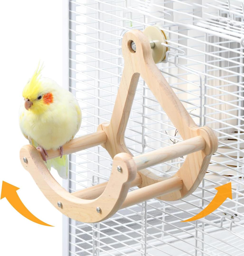 Bird Perch Toy, Interactive Rocking Parakeet Toys and Perches, Wooden Exercise Cockatiel Toys, Intelligence Birds Enrichment Toy for Parrot, Bird Cage Accessories Perch for Budgies Conure