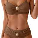 Eomenie Bikini Sets for Women Color Block Two Piece Bathing Suit V Neck Tie Back Swimsuit, Size Medium