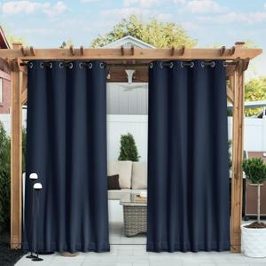 NICETOWN 2 Panels Outdoor Curtains Waterproof for Patio, Thermal Insulated Top & Bottom Grommet & Back Tab Light Blocking Outdoor Drapes, Windproof with Bouns Rope, W52 x L120, Navy Blue
