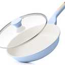 SENSARTE Nonstick Ceramic Frying Pan with Lid 9.5 Inch Omelet Pan Skillet, Free of Intentionally Added PFAS/PTFE Non-toxic Chef's Pan Induction Compatible Pan, Heat Resistant Handle, Glacier Blue