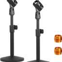 YOUEON 2 Pcs Microphone Stand Desktop, Adjustable Table Mic Stand with Mic Clip and 5/8" Male to 3/8" Female Screw Adapter, Heavy Base, Compatible with Most Mics (style 1)