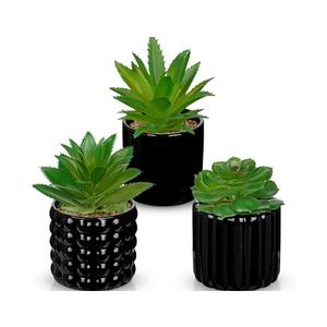 Briful Succulents Plants Artificial in Black Ceramic Pots (Set of 3), Small Fake Plants for Home Office Desk Decor – Modern Mini Potted Succulents for Bathroom, Bedroom, Living Room Table, Shelf