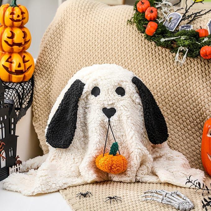 Halloween Dog Ghost Shaped Throw Pillow with Pumpkin Toy Ghost Plush Pillow Cute Spooky Stuffed Animal Soft Halloween Party Decoration for Couch Sofa Home Decor