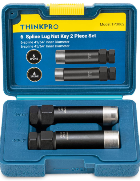 6 Spline Lug Nut Socket Set,2 Piece Lug Nut Key (41/64" & 45/64") for M12x1.25/M12x1.5 Spline Lug Nuts, Removal Tool Kit with Hard Case, Jeep, GMC, Locks, Double Layer Reinforcement (2 Piece Set)