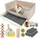 RUBYHOME Oversize Rabbit Litter Box with Drawer, Corner Toilet Box with Grate Potty Trainer, Bigger Pet Pan for Adult Guinea Pigs, Chinchilla, Ferret, Galesaur, Small Animals, 16.9 inch Long (White)