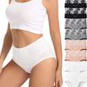 HAVVIS Women's Briefs Underwear Cotton High Waist Tummy Control Panties Rose Jacquard Ladies Panty Multipack (Large)