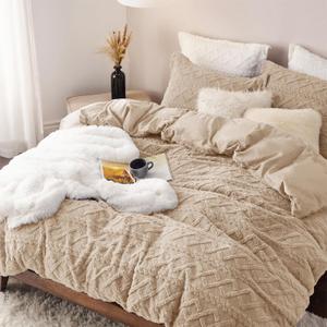 Bedsure Fluffy Flannel Duvet Cover Set- Faux Fur Comforter Cover King Size, Deep Beige Warm Plush Bedding for Winter, 3-Piece Set with Zipper Closure (104"x90") and 2 Pillow Shams