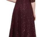 S.L. Fashions Women's Midi Length Sequin Fit and Flare Dress (Missy Petite), Lace Fig, 12