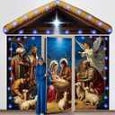 4 Pcs Nativity Christmas Door Decoration with LED String Holy Night Religious Jesus Scene Door Cover Christian Porch Banner Decor for Winter Holiday Xmas Outdoor Indoor Farmhouse Party
