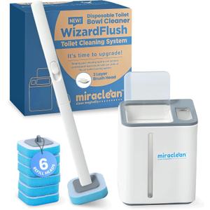 WizardFlush Toilet Brush - Disposable Toilet Bowl-Cleaner for Bathroom - Scrub Brush for Toilet - Space Saving for Storage - Deep Cleaning Wand - Easy to Assemble