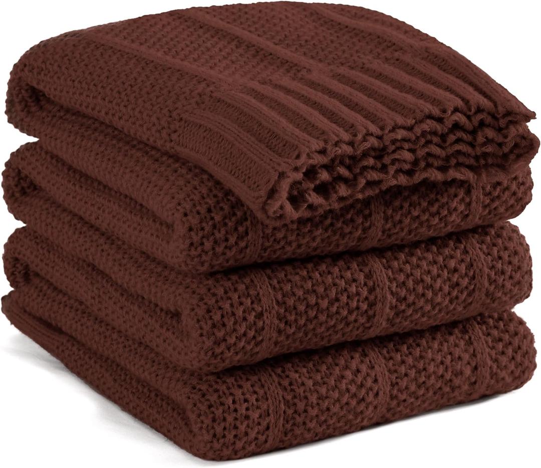 Carriediosa Knit Throw Blanket for Couch 50" X 60", Soft Cozy Stripe Pattern Cable Knitted Throws Fall Fluffy Textured Solid Home Decor Blankets Couch Cover for Bed Sofa, Dark Brown