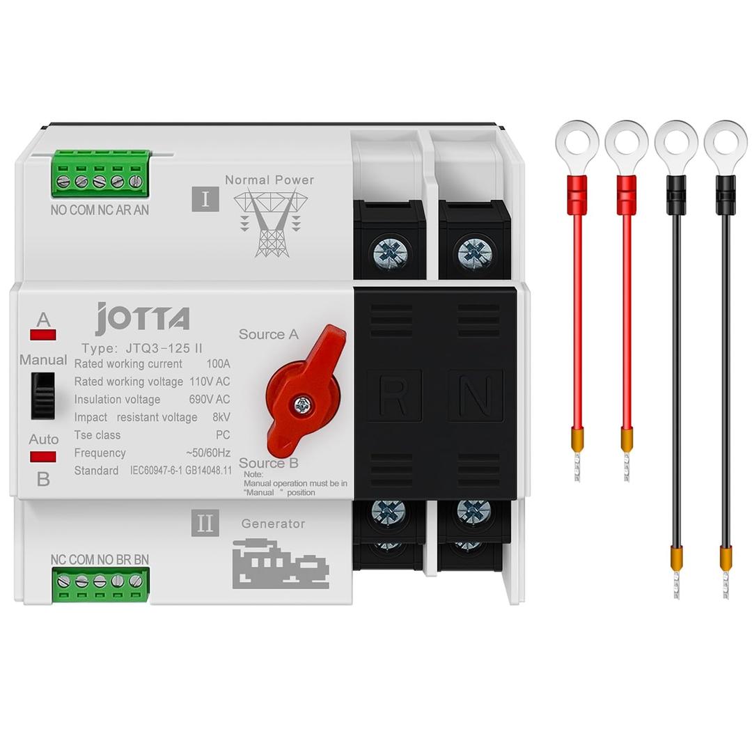 Dual Power Automatic Transfer Switch 2P 100A 110V PC Type Electrical Selector Switches 50/60Hz Mini ATS Auto/Manual Transfer Switches for Generator Uninterrupted Power Supply Matched Device