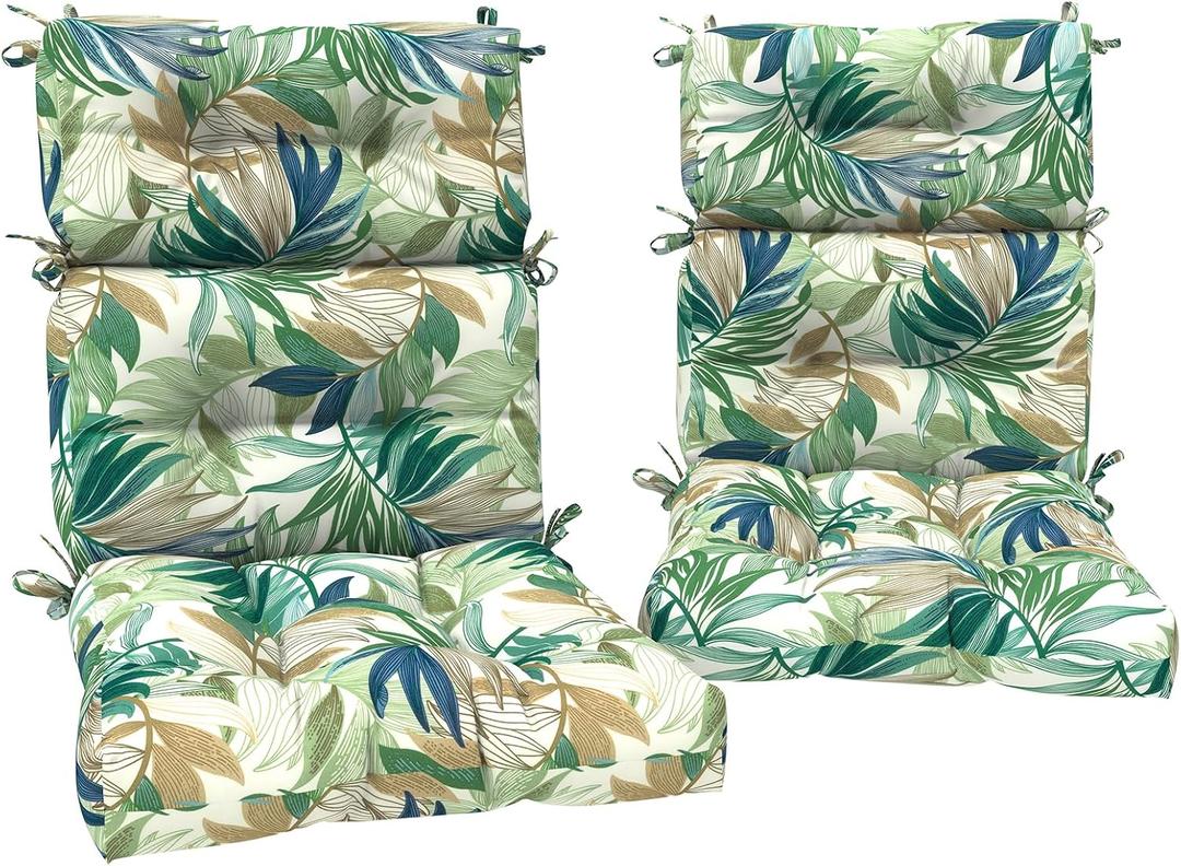 DYTXIII Outdoor High Back Chair Cushions Set of 2, Water Repellent Tufted Rocking Seat Cushions Replacement 44 x 22 Inch, Seat & Back Chair Pads for Patio, Balcony and Indoor Use -Lush Leaf Green, 44x22x4