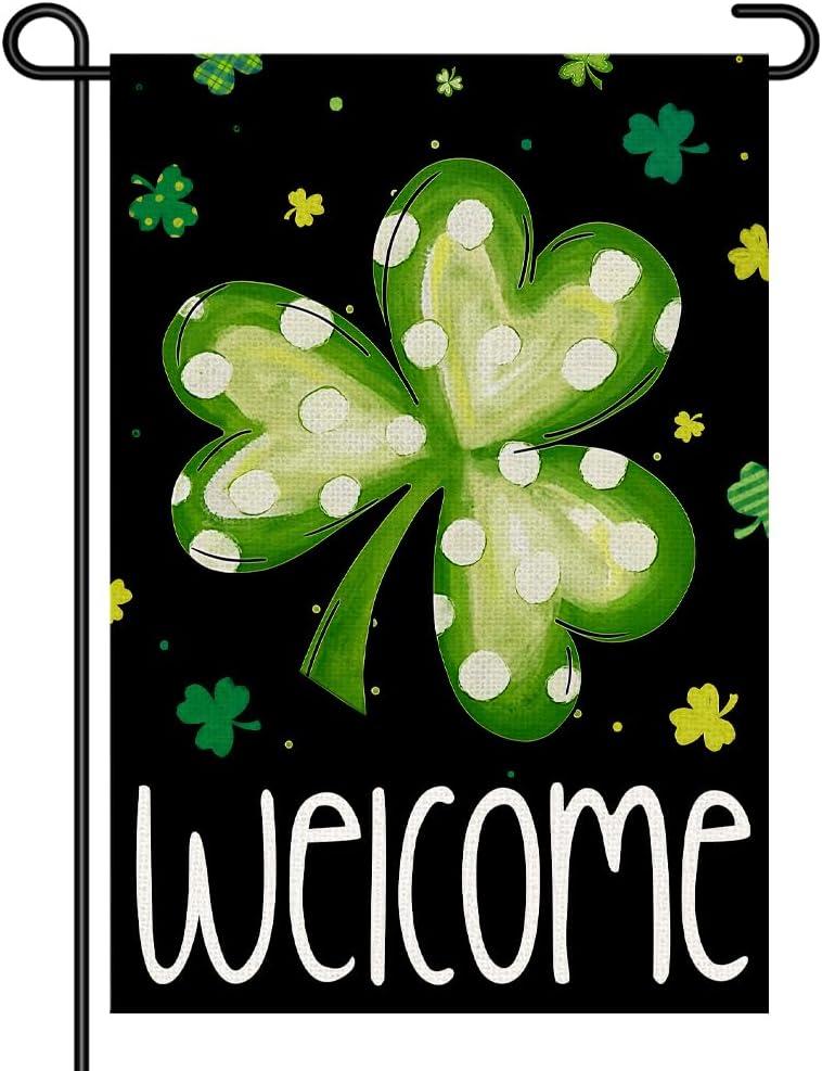 Welcome Garden Flag 12x18 Small Double Sided Shamrock Lucky Clover Outdoor Sign  Polka Dot Green Irish St Patricks Day Yard Decor DF1031