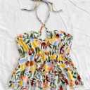 SOLY HUX Women's Boho Print Halter Cami Top Sleeveless Backless Ruffle Flared Summer Crop Tops (S)