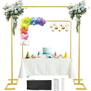 Square Backdrop Stand, 8.2FT Wedding Arch, Heavy Duty Balloon Arch Stand, Over The Table Rod Stand with Clamps, Adjustable Photo Booth Background Kit, Backdrop Frame for Decor Birthday Party