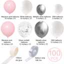 Silver Pink Balloons Garland Kit, 100pcs White and Silver Confetti Metallic Latex Balloons Arch with 16ft Tape Strip & Dot Glue for Girl Baby Shower, Birthday Party, Wedding, Anniversary Decorations