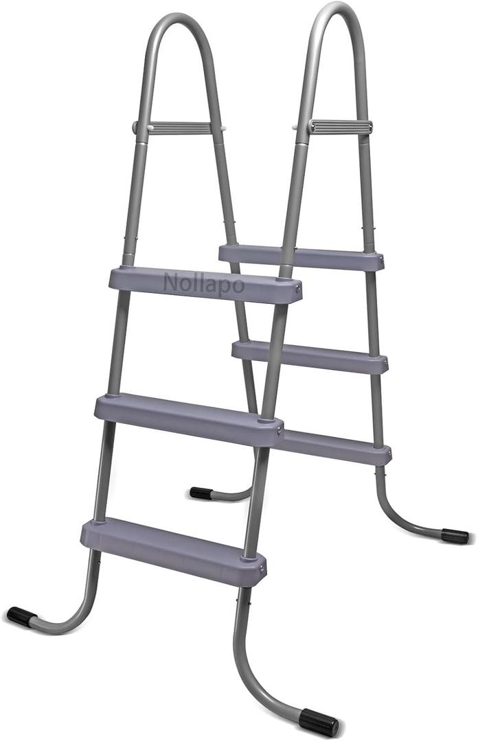 3-Step Steel Bolt-On Pool Ladder Universal Fit Above Ground Swimming Pools - Heavy Duty Non-Slip Entry Steps for Entry and Exit System Swim Pools with Non-Slip Plastic Steps