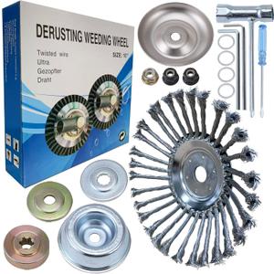 10 Inch Steel Wire Rotary Brush Cutter Trimmer Head Sets Weed Blade Cutter with Adapter Kit Compatible with Stihl, Husqvarna,String Trimmers, Gardening Lawnmower, Moss Grass Rust Removal