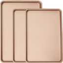 3-Pack Nonstick Carbon Steel Baking Sheet Set | Heavy Duty 0.8mm Cookie Sheets - Large 17.8"x12" & 2 Medium 15.7"x10.8" Commercial Gold Pans for Oven, Roasting & Toaster