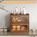 Alpeir Double Layer Large Bread Box for Kitchen Counter, Wooden Corner Bread Storage Container with Acrylic Window, Retro Brown