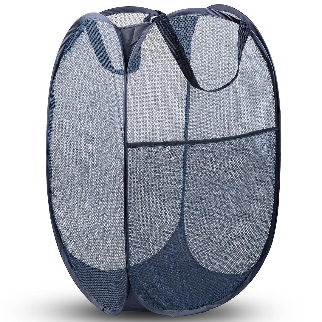DUCOO Pop Up Hamper, 1 PCS Mesh Pop Up Laundry Hamper, Foldable Mesh Laundry Basket with Space-Saving Design for Home, Dorm, Travel & Storage - Blue