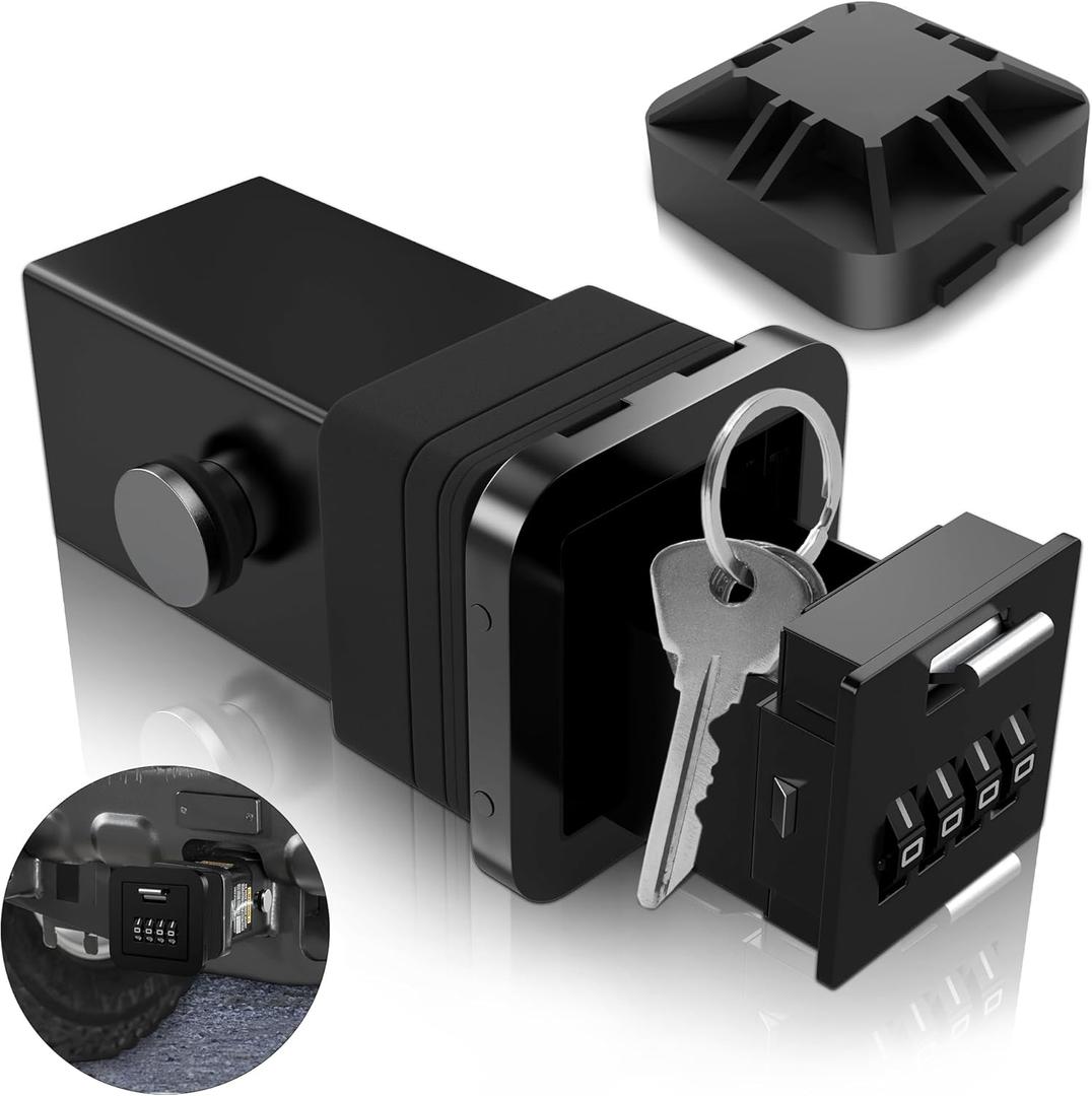 Hidden Trailer Storage Vault HS7000 Key Vault Durable and Weather-Resistant Hitch Lock Box for Keys and Cards, Secure Trailer Hitch Lock for Cars, Trucks, and SUVs